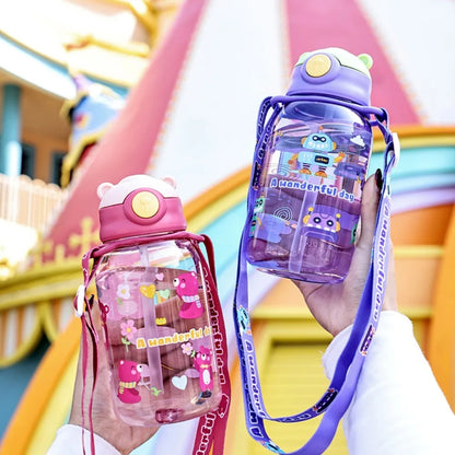 gourde enfant rose ou violette avec cordons même couleur