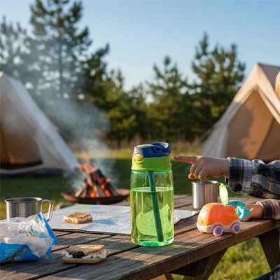 Gourde enfant verte table pique nique camping