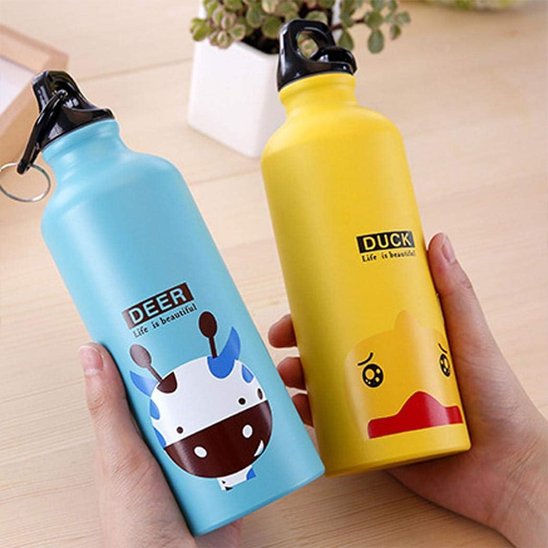 Gourde isotherme enfant en jaune et en bleu