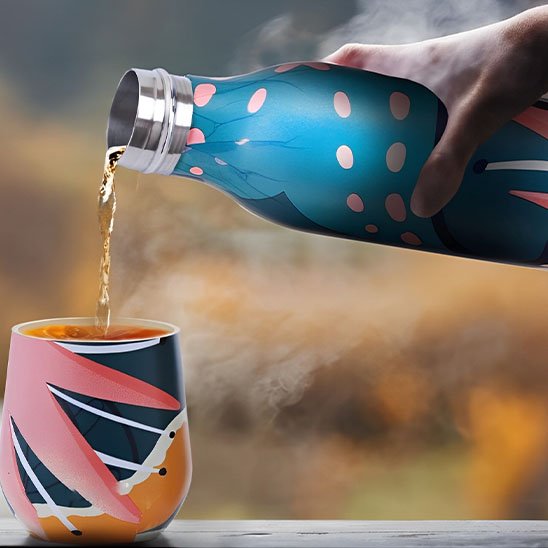 Gourde isotherme verse boisson dans gobelet