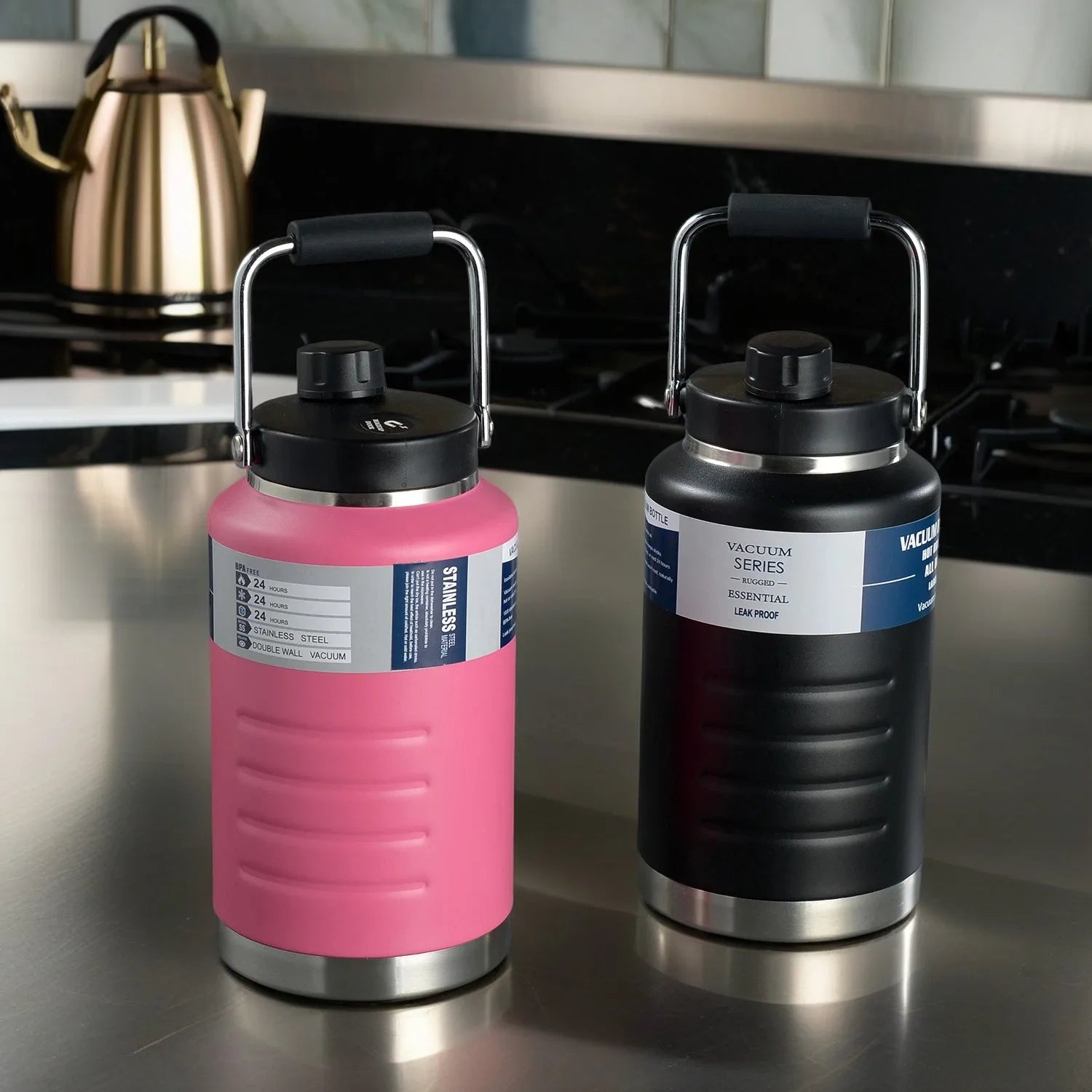 gourde metal rose ou noire 2 litres