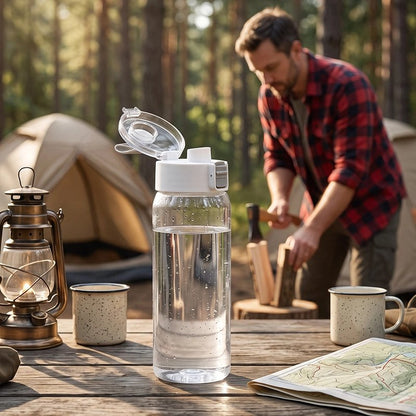 Gourde plastique 800 ml sur table camping