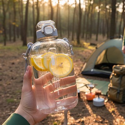 Gourde plastique blanche avec fruits eau camping