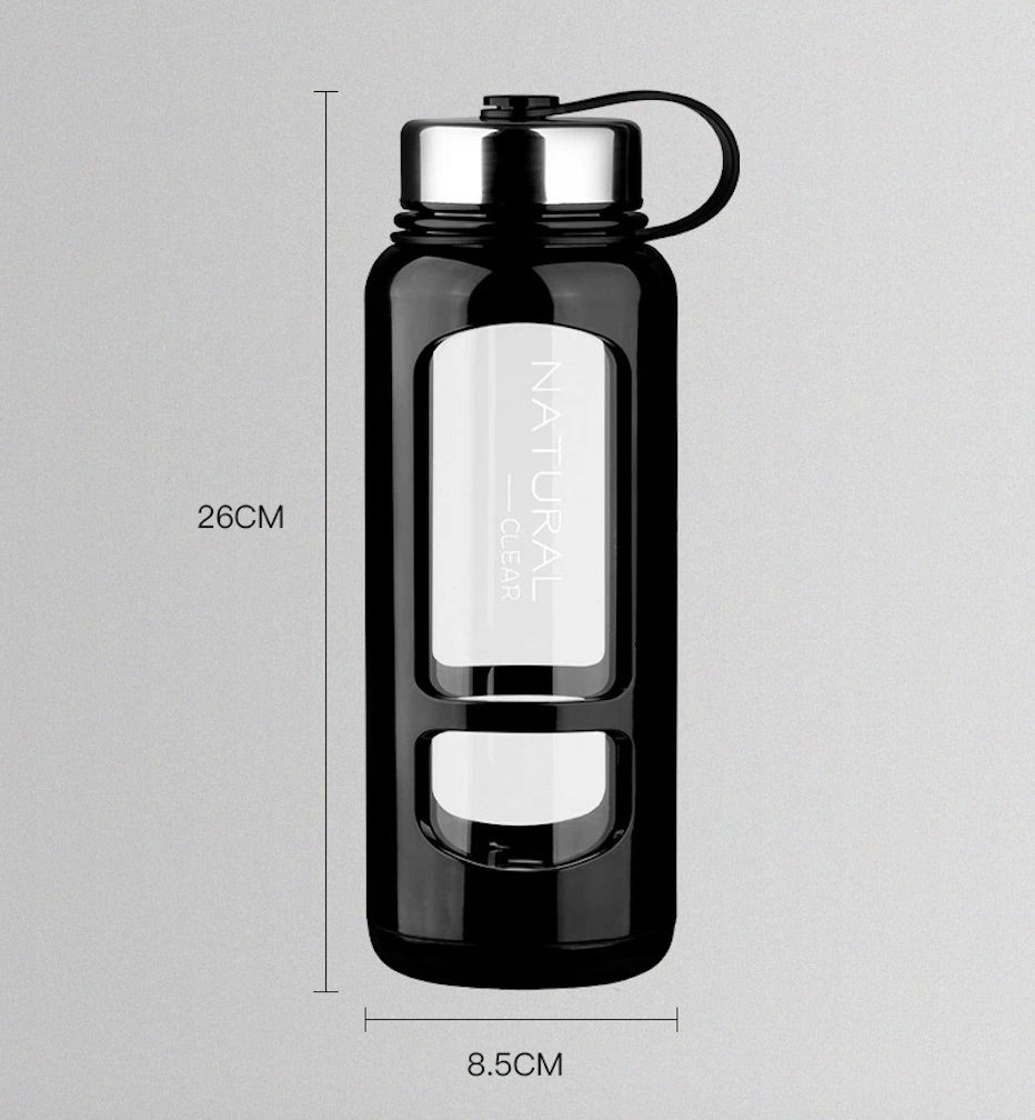 gourde verre 1000ml noire 26cm x 8.5cm