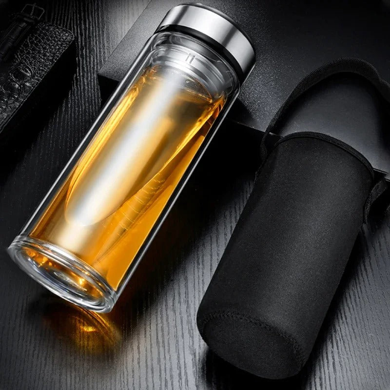 gourde verre infusion thé couchée étanche