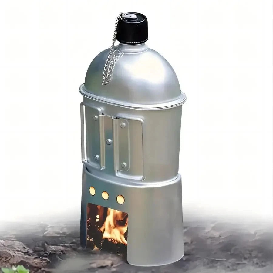gourdes aluminium au-dessus réchaud bouillir eau ou chauffer repas