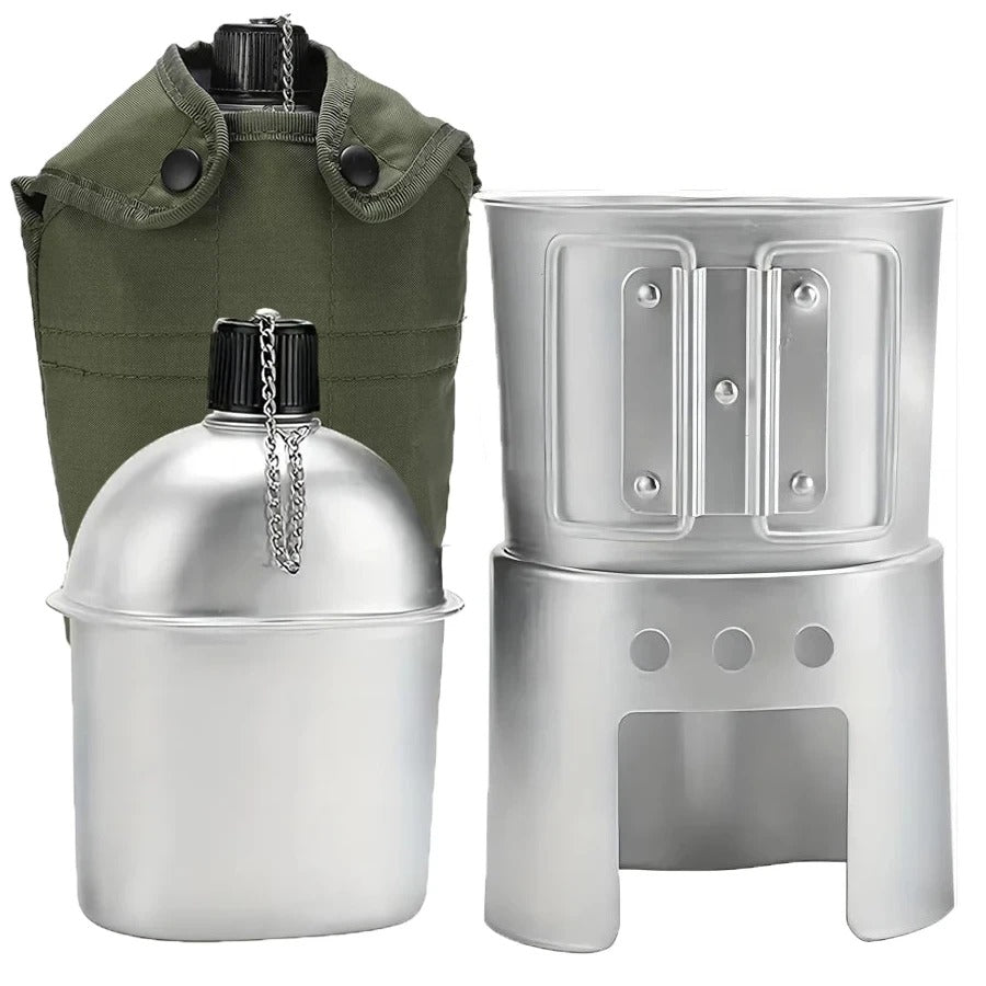 gourdes aluminium avec tasse réchaud sac transport