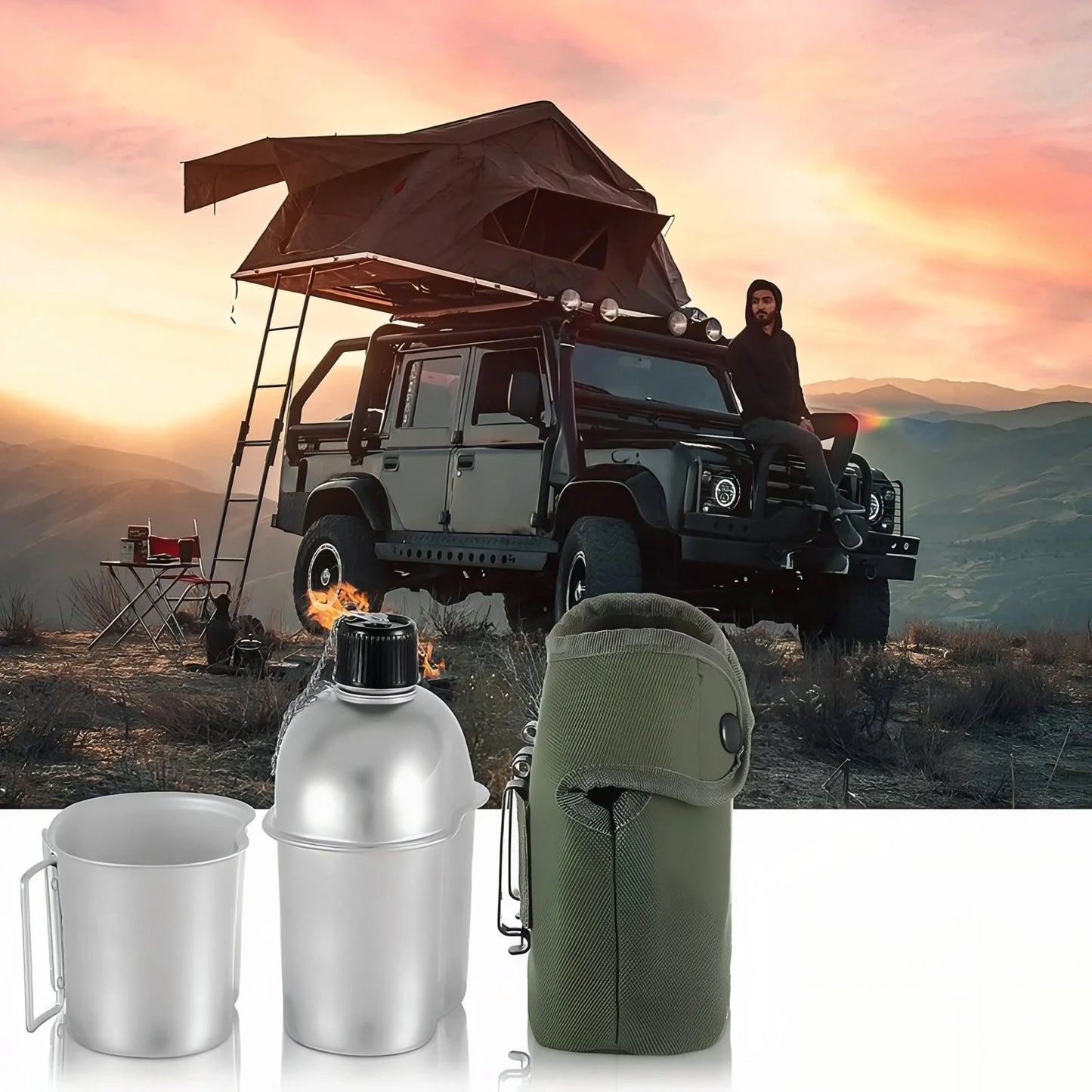 gourdes aluminium boire cuisiner outdoor avec sac transport