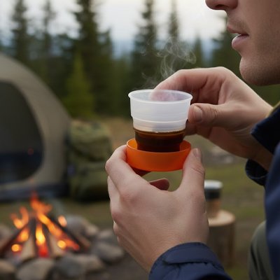 Homme camping tient gobelet pliable base orange