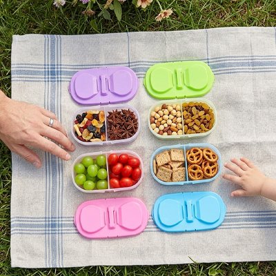 Lunch box bleue, verte, rose ou violette nappe pique-nique