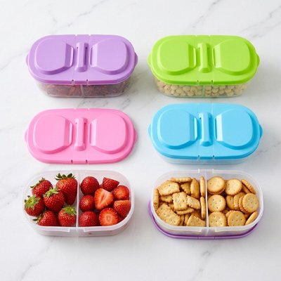Lunch box deux compartiments en quatre différentes couleurs pastel