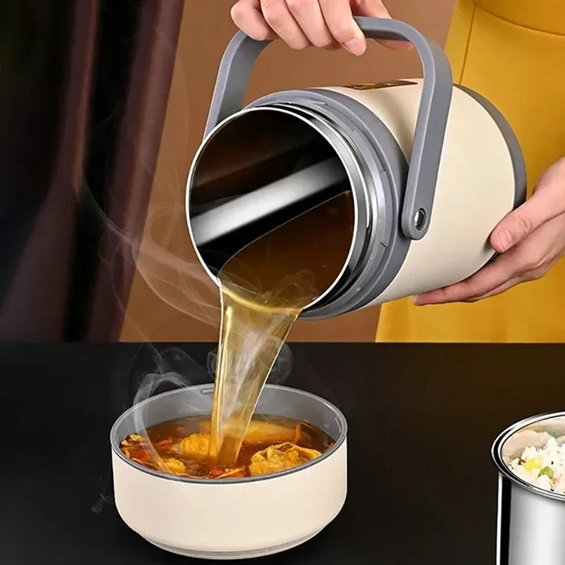 lunch box électrique verse soupe dans couvercle sert bol