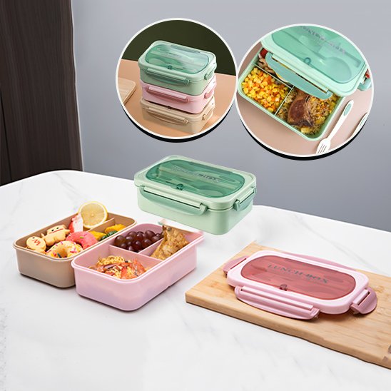 Lunch box en plastique vert ou rose ou beige