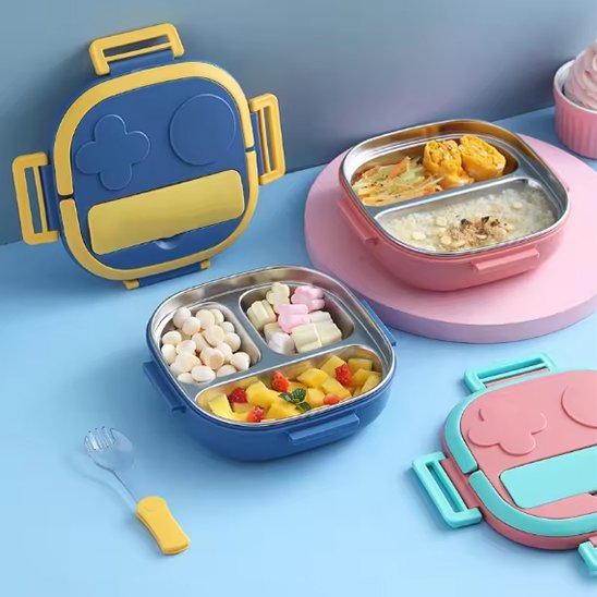 Lunch box enfant bleue trois grilles et rose deux grilles