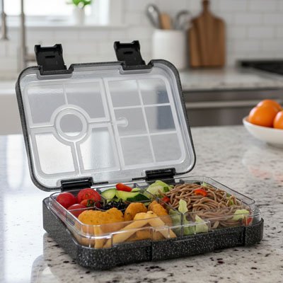 Lunch box enfant noire sur table cuisine