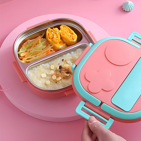 Lunch box enfant rose avec deux grilles
