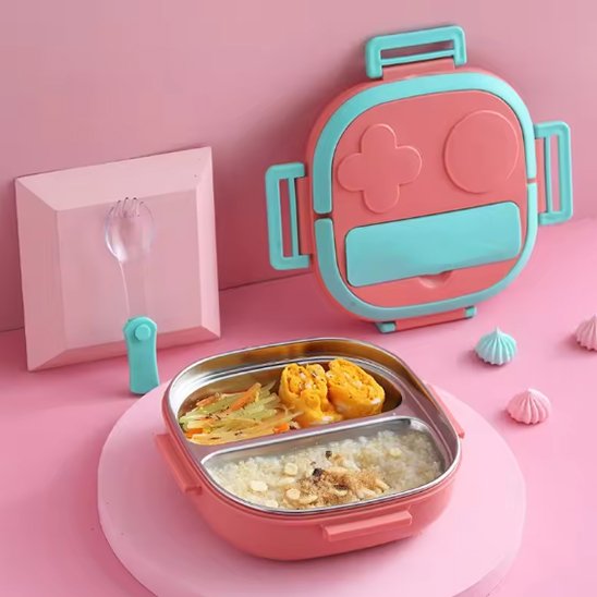 Lunch box enfant rose avec deux grilles