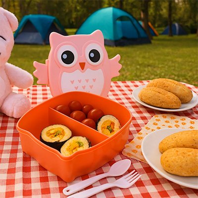 Lunch box enfant sur nappe à carreaux camping