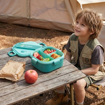 Lunch box enfant verte ouverte 3 compartiements