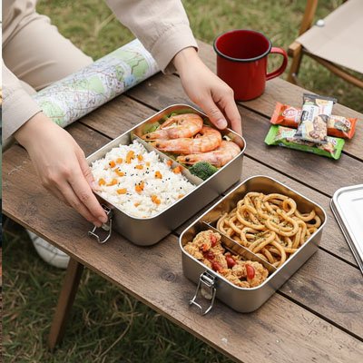 Lunch box ouverte deux sections pour aliments 