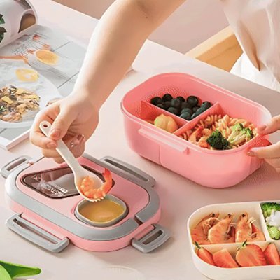 Lunch box rose avec ustensiles