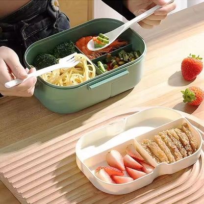 Lunch box vert avec compartiment et ustensiles