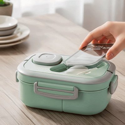 Lunch box vert sur table