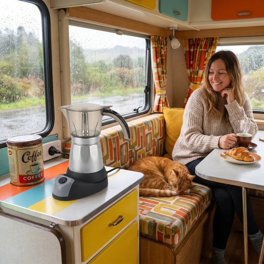 machine à café percolateur dans camping van