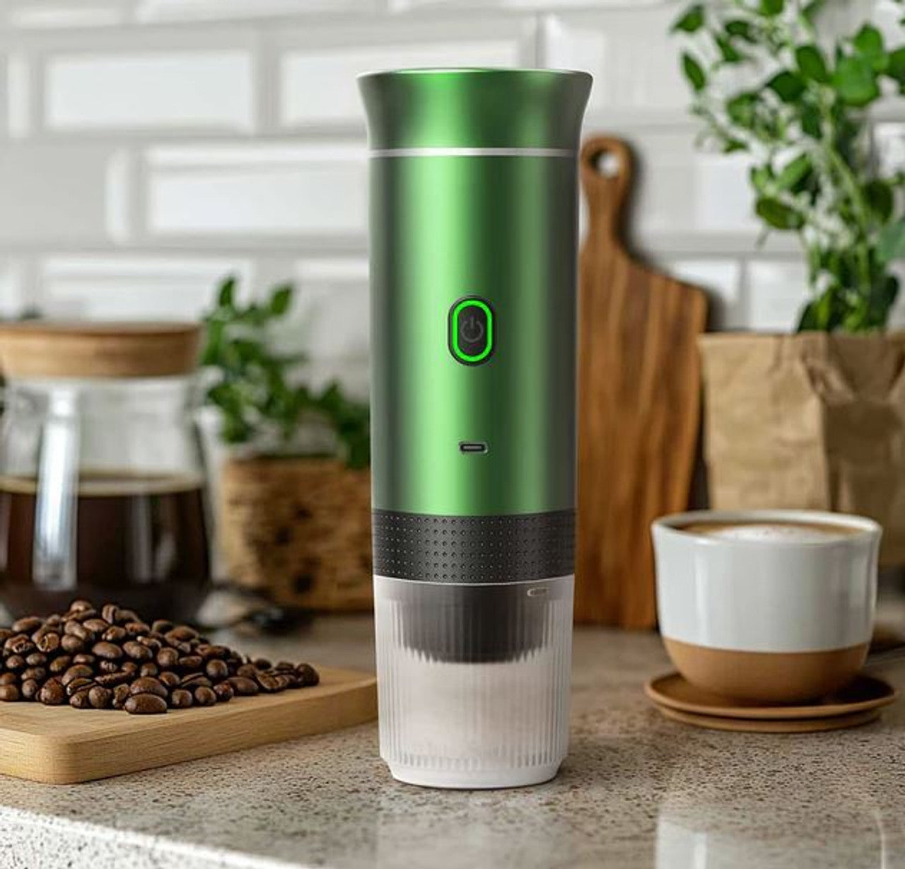 machine a cafe portable verte sur comptoir