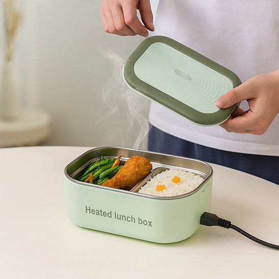 Mains tiennent couvercle Lunch box chauffante verte