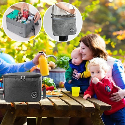 parents enfants pique-nique sac isotherme repas gris