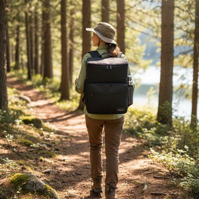 Randonneuse avec sac a dos isotherme 