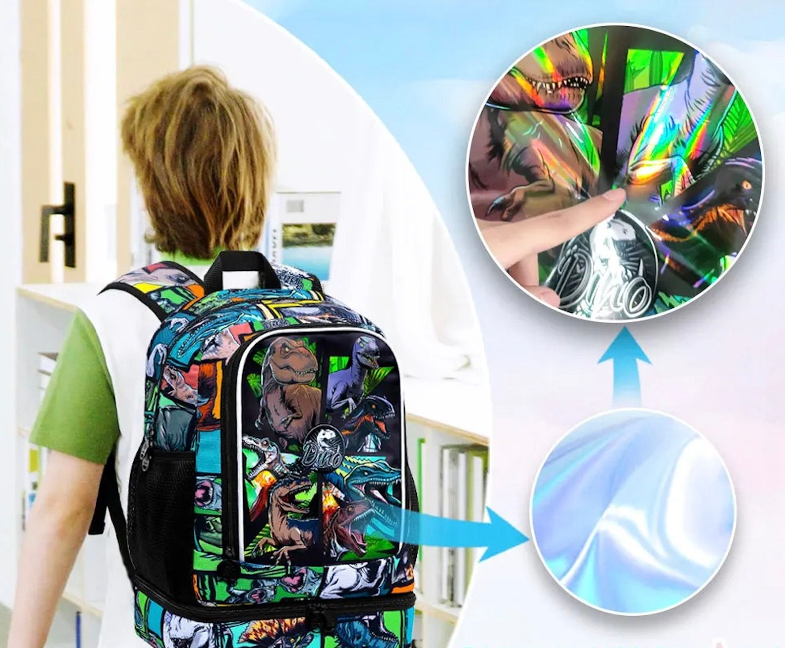 sac a dos enfant isotherme matériau brillant argenté