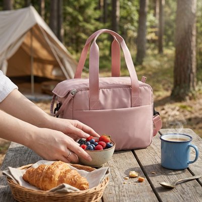 Sac à repas isotherme rose table pique-nique plein air