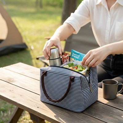 Sac isotherme bleu sur table pique-nique