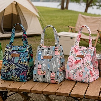 Sac isotherme repas en trois motifs colorés différents