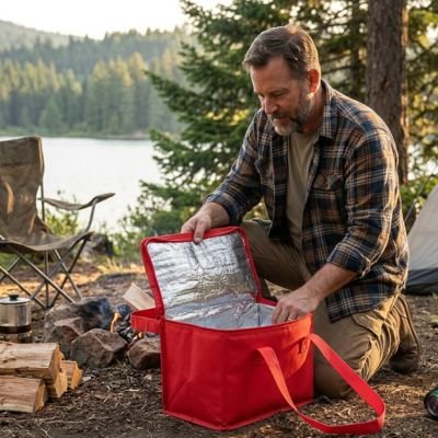 Sac isotherme rouge ouvert grand rangement