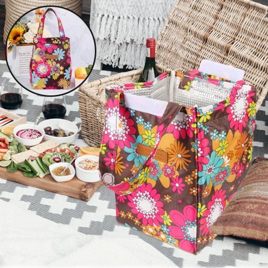 sac repas isotherme fleuri sur nappe extérieur