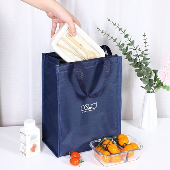 ustensiles glissés dans sac isotherme bleu